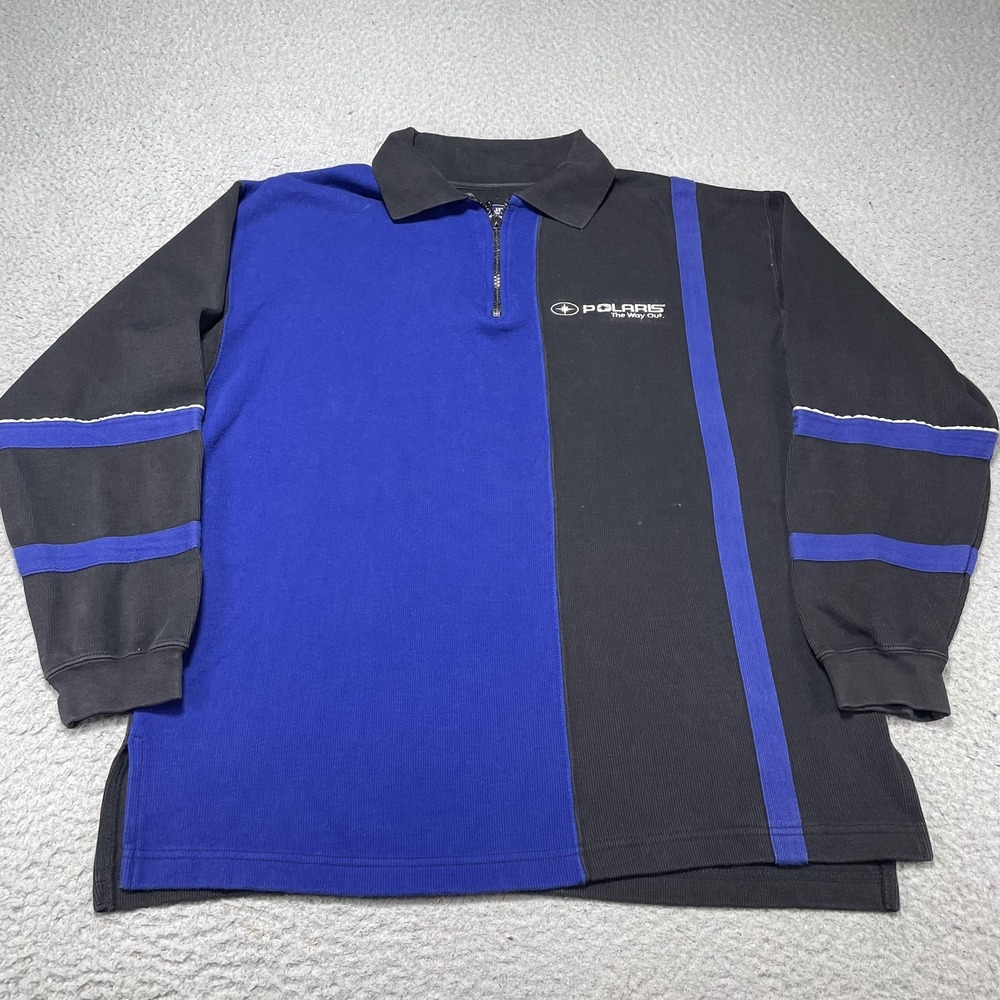 Pure Polaris Polo Shirt Mens Medium Black Blue 1/4 Zip Colorblock Logo Moto